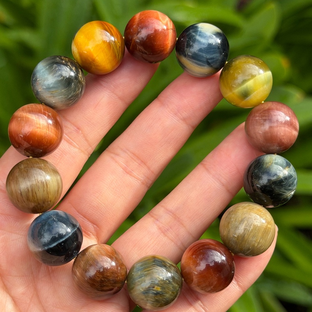 16.5mm chunky rainbow color ice tiger eye bracelet‎ 0551